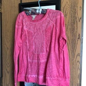 Sundance long-sleeved pink embroidered tee